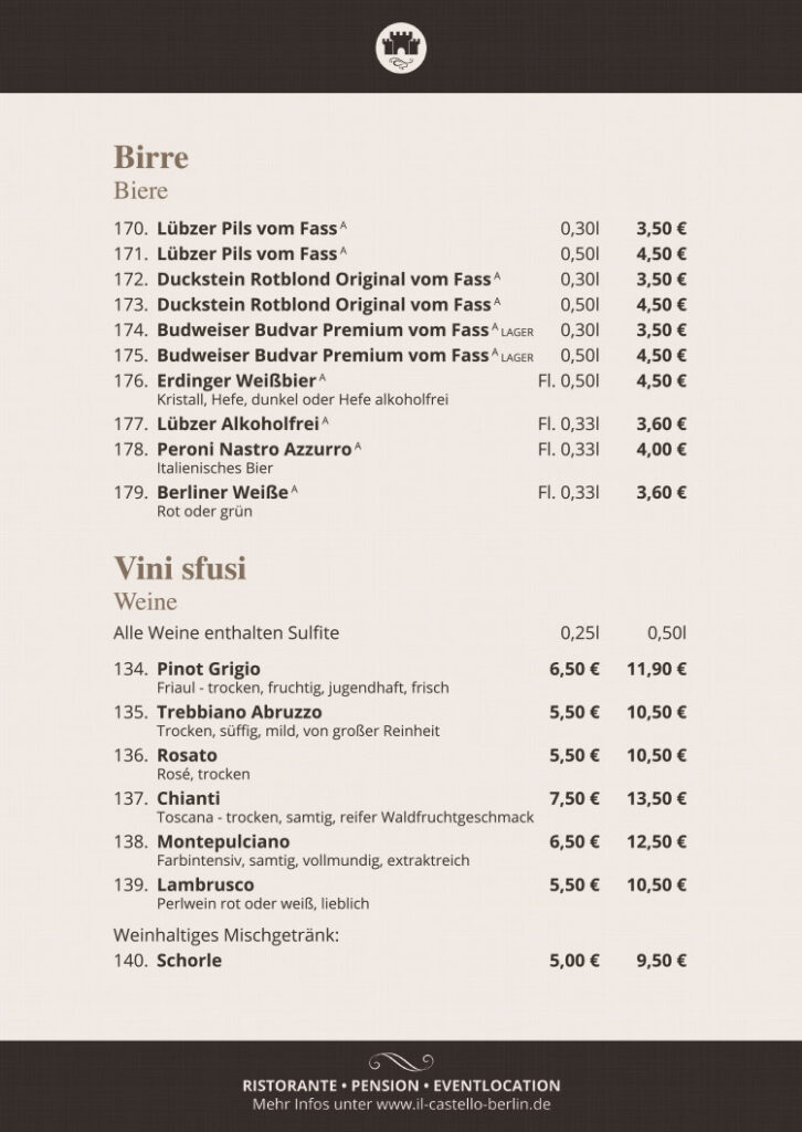 SPEISEN & GETRÄNKE - Il Castello in Berlin-Buch